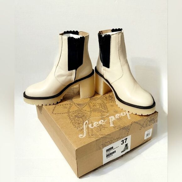 NWT Free People James Chelsea Leather Zip Ankle Boots White Made in Spain, Sz 37 - Picture 13 of 16
